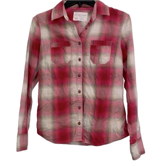 AEROPASTLE plaid button down shirt size medium - Picture 1 of 8